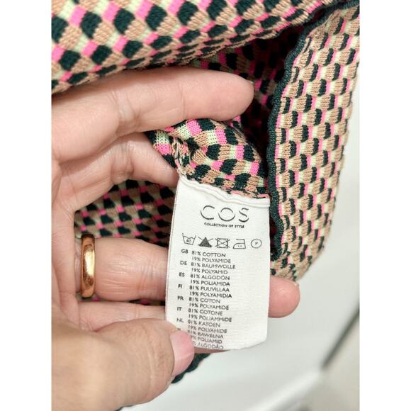 COS Checkered Crew Neck Short Sleeve Knit Sweater Top Pink/Green Women's Large - Picture 5 of 5